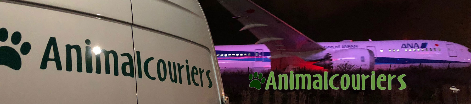 Animalcouriers van near an airplane