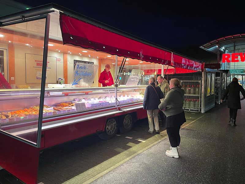 At the fish stall in a traditional German market