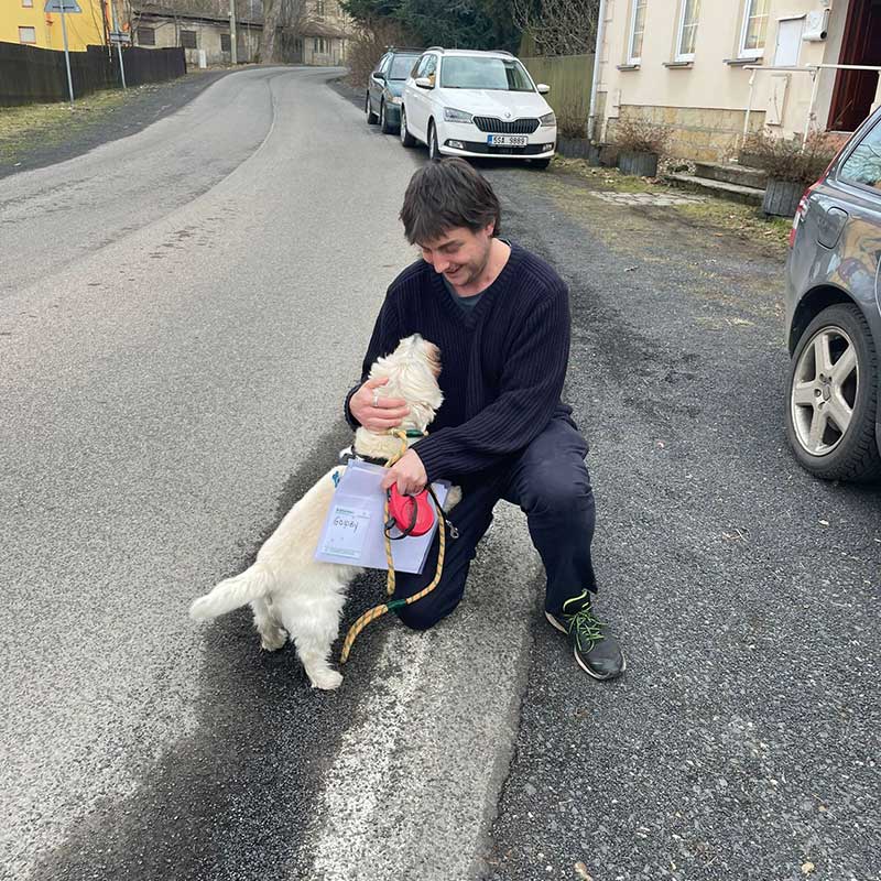 Bailey gets a warm welcome from Kim's son Oliver in Kytlice