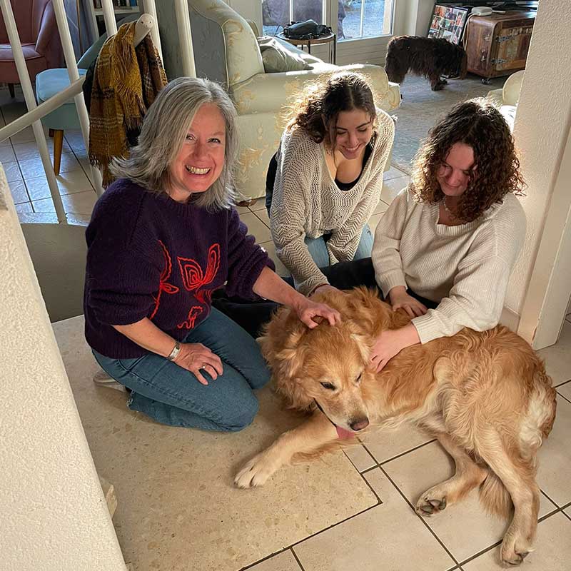 Dogs and cats travelling: Bryn saying goodbye to Louise and the girls in Vaud