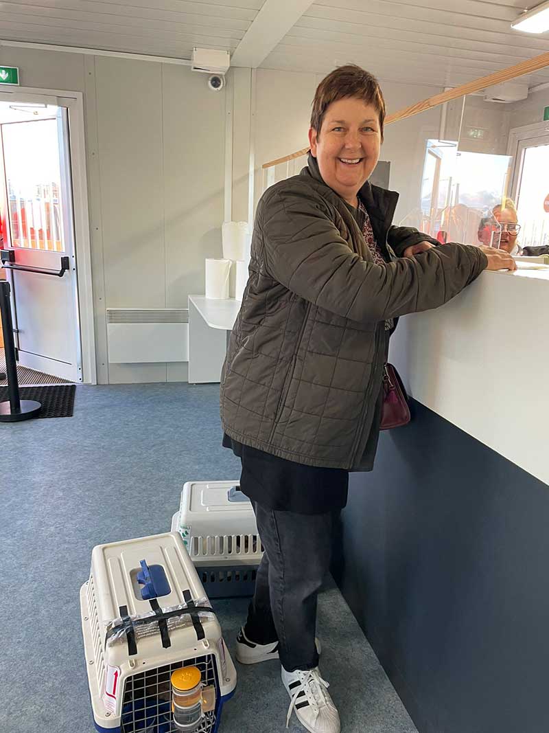 Dogs and cats travelling: Sharon checking her cats in at the Eurotunnel terminal in Calais