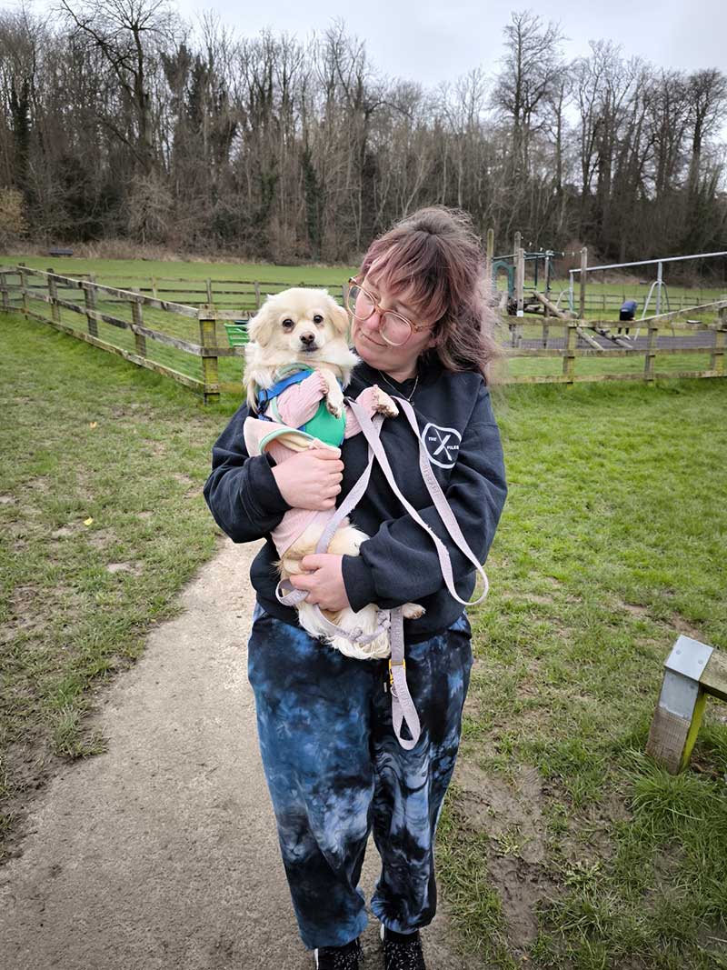 ...and scooped him up for a reassuring hug