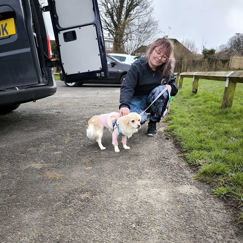 ...but his new owner, Harriet, patiently coaxed him out...