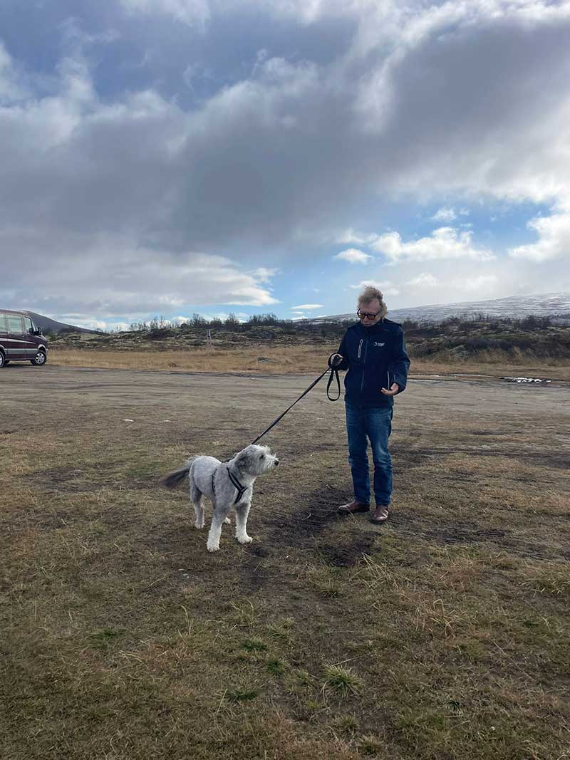Buddy and Richard enjoying a leg stretch