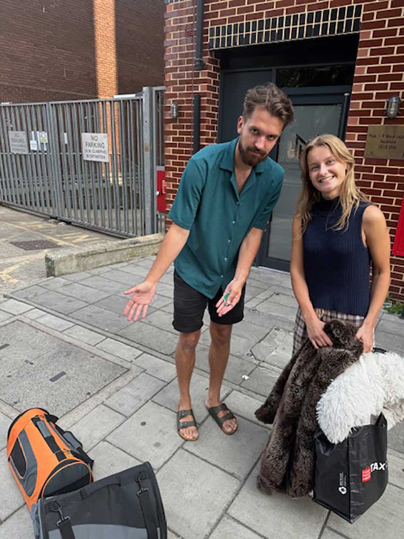 Owner William gives Hecuba and Ganymede a warm welcome in south London