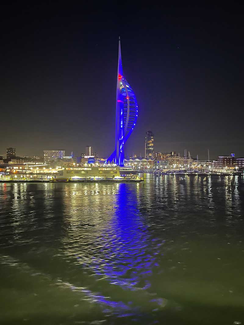 The view of Spinnaker Tower as we left Portsmouth on the overnight ferry