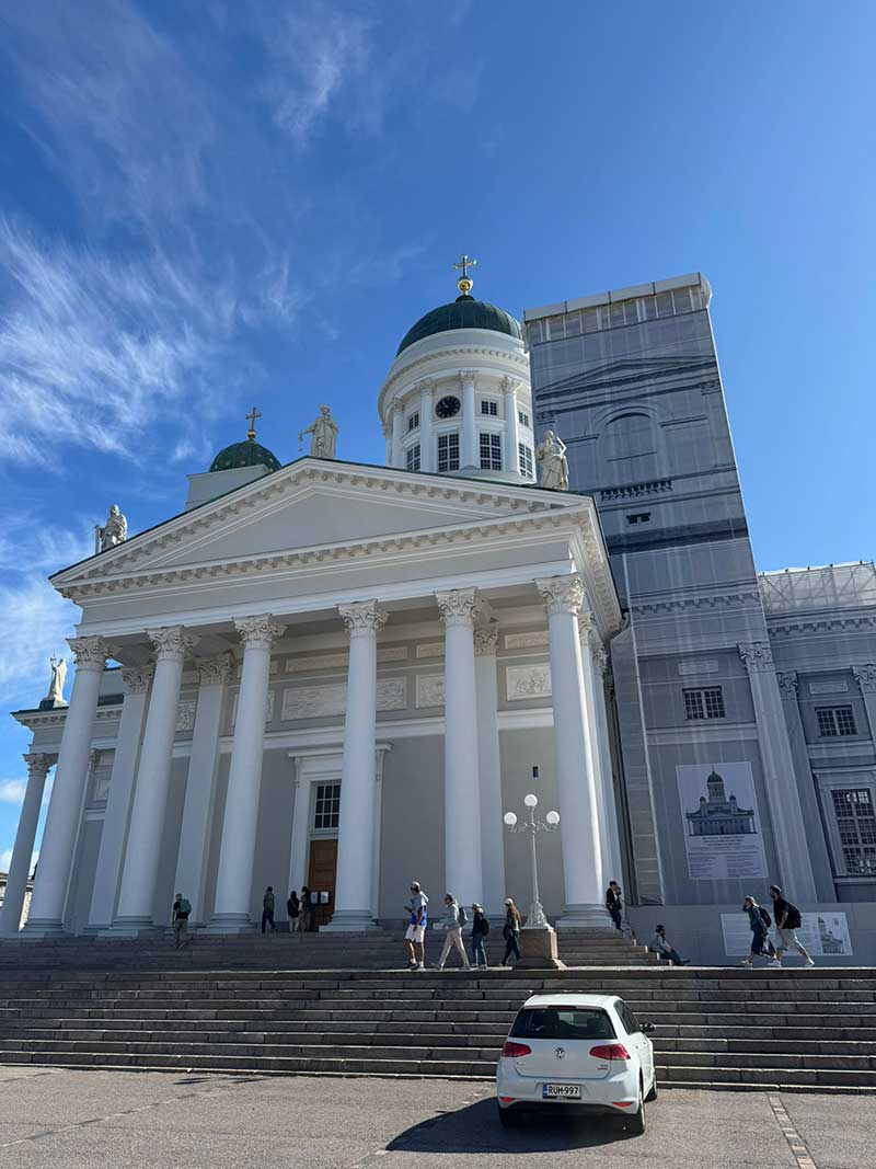 Helsinki cathedral, which was partly under wraps while undergoing a year-long renovation of its south and east facades