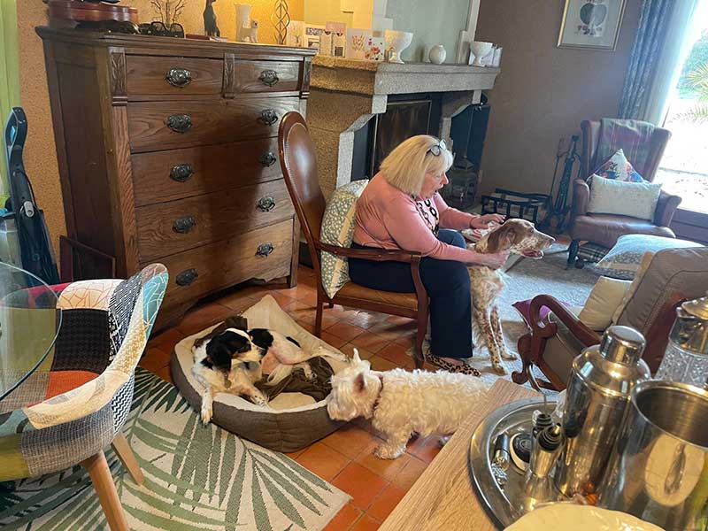 Georgina at home with the dogs, just before setting off